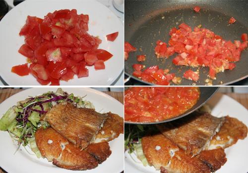 Phi lê cá nướng sốt cà chua ăn kèm rau trộn